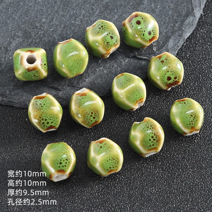 IC03BCE003.06-12x10MM DIY珠子-陶瓷花釉复古异形珠-绿色-12x10mm Catholic religious art