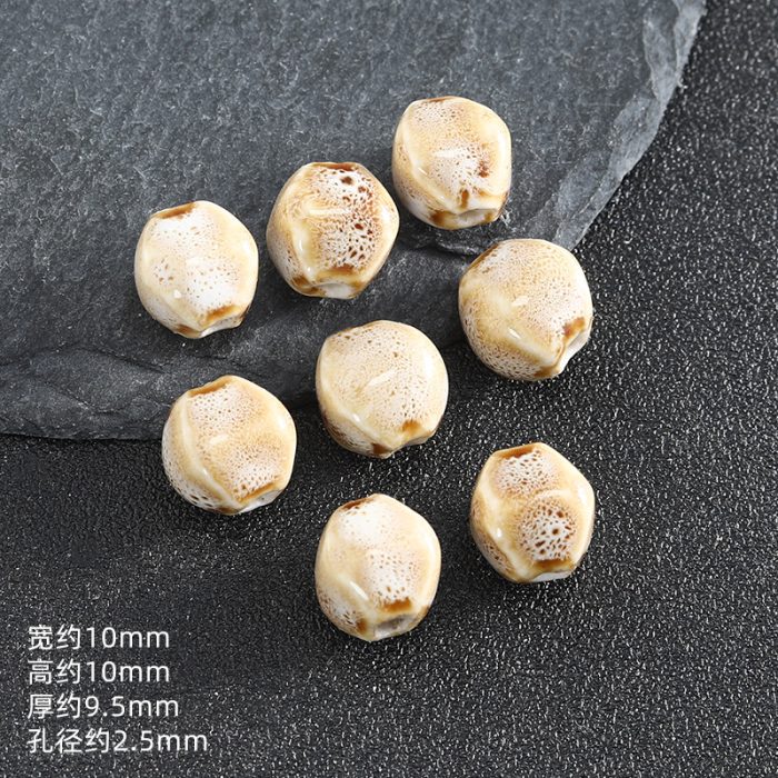 DIY珠子-陶瓷花釉复古异形珠-咖白色-12x10mm Catholic religious art