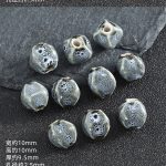DIY珠子-陶瓷花釉复古异形珠-灰白色-12x10mm