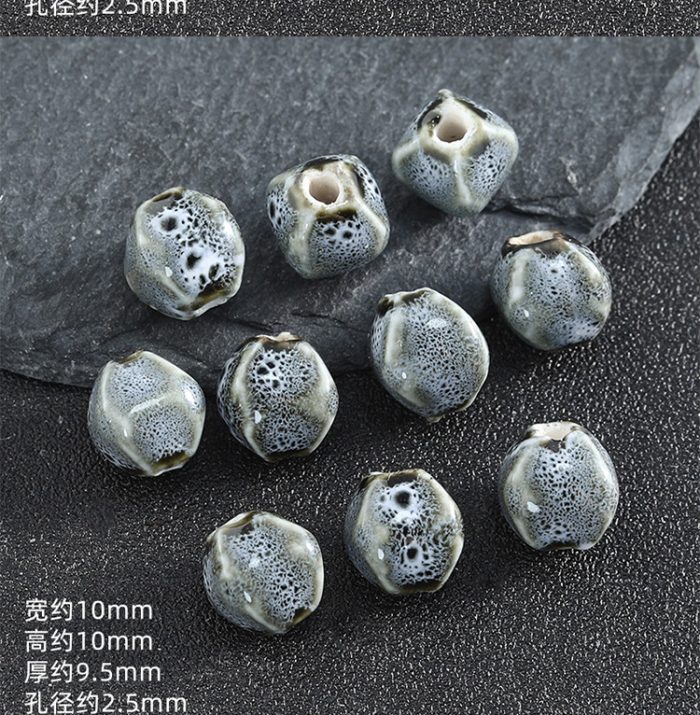 IC03BCE003.08-12x10MM DIY珠子-陶瓷花釉复古异形珠-灰白色-12x10mm Catholic religious art