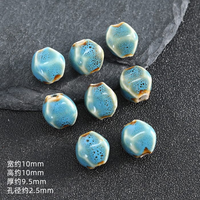 DIY珠子-陶瓷花釉复古异形珠-蓝色-12x10mm Catholic religious art