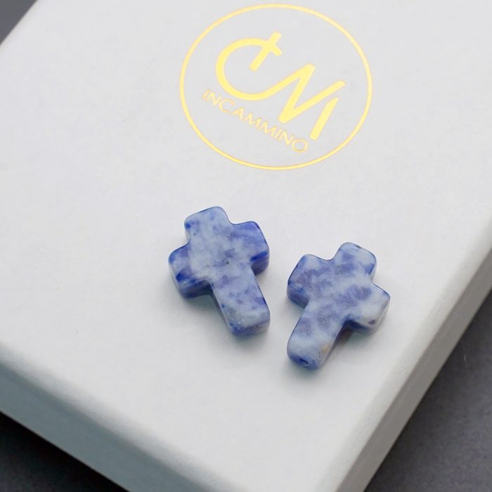 DIY双通-十字架-蓝点-1.6x1.2cm Catholic religious art