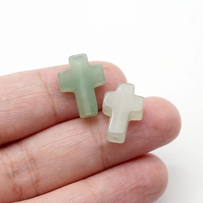 DIY双通-十字架-绿东陵-1.6x1.2cm Catholic religious art