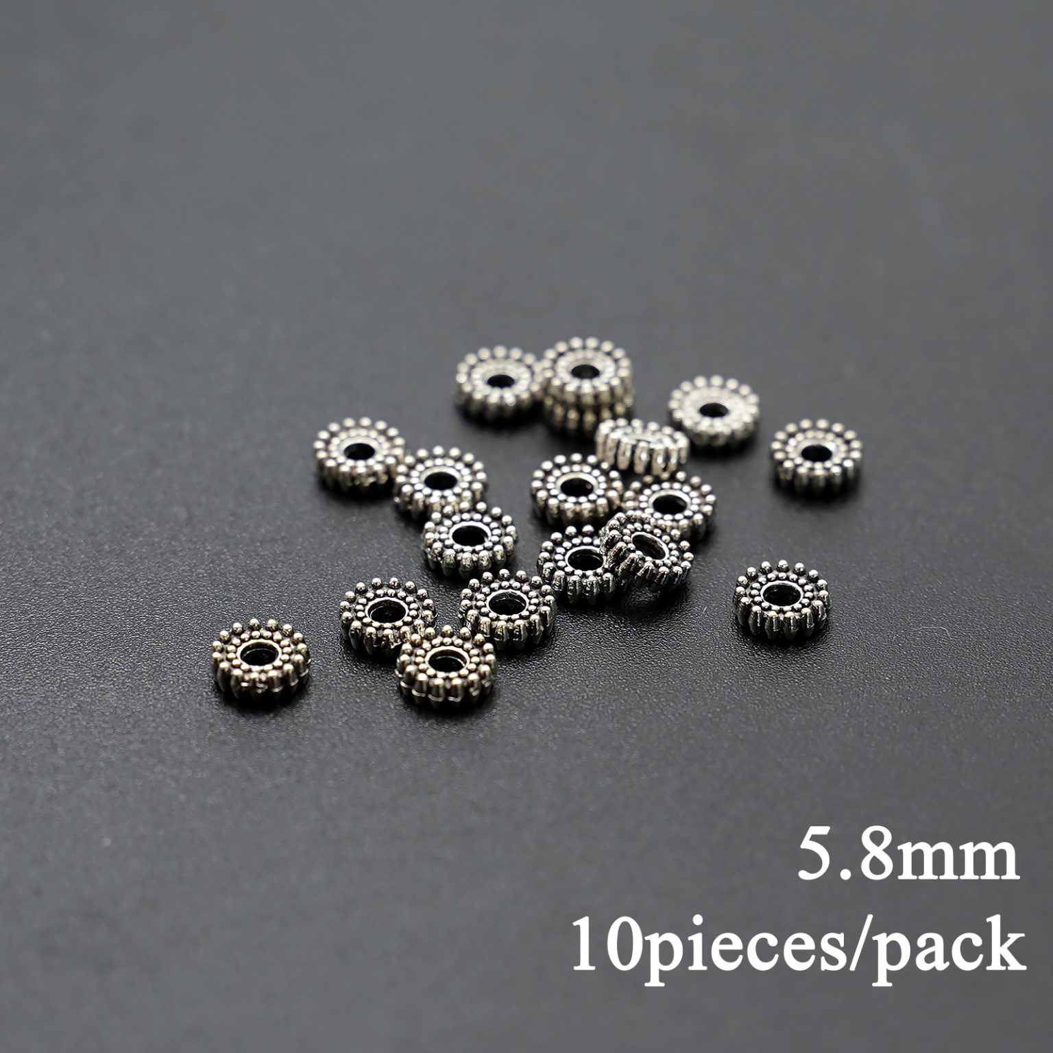 DIY隔片-雪花齿轮-银色-5.8x1.9mm-孔径2mm 10个/包