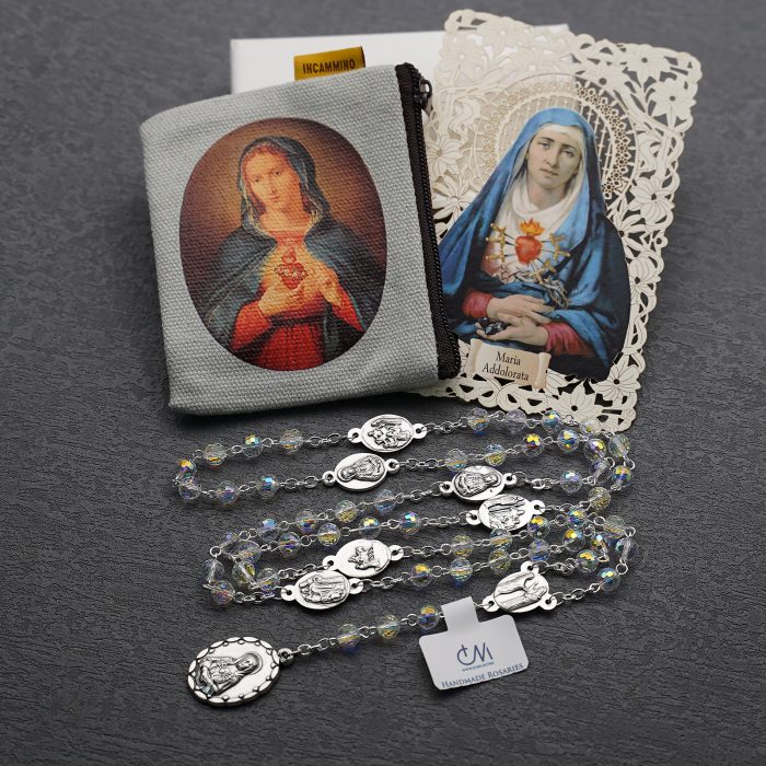 套装组合-七苦念珠-水晶-镂空书签 Catholic religious art