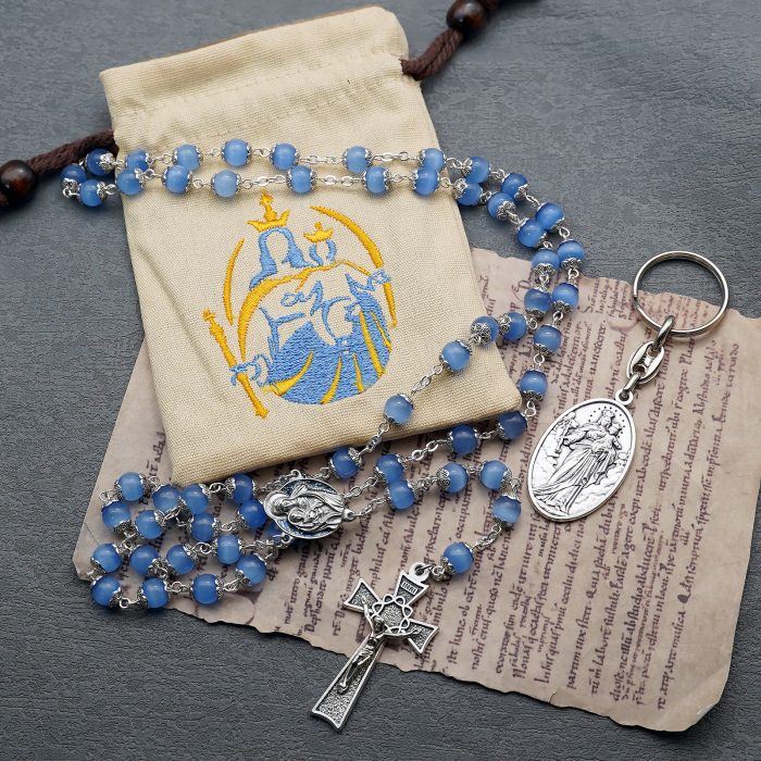 套装组合-玫瑰念珠-原创蓝猫眼-钥匙扣 Catholic religious art