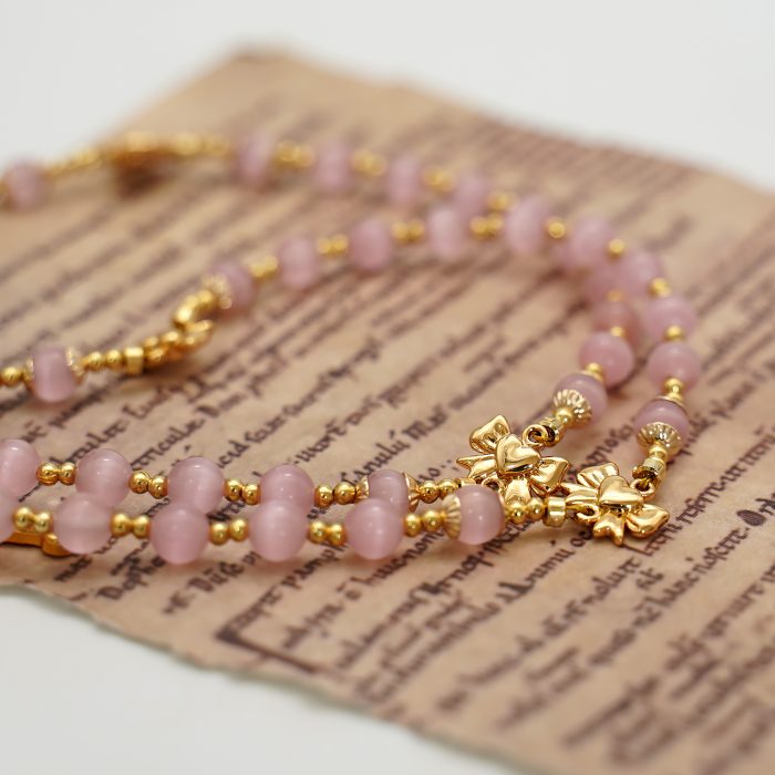 玫瑰念珠-圣爵蝴蝶结-粉水晶/粉水晶-6mm送念珠包 Catholic religious art