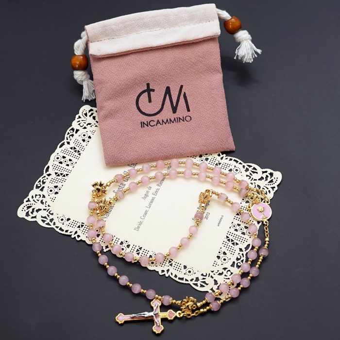 玫瑰念珠-圣爵蝴蝶结-粉水晶/粉水晶-6mm送念珠包 Catholic religious art