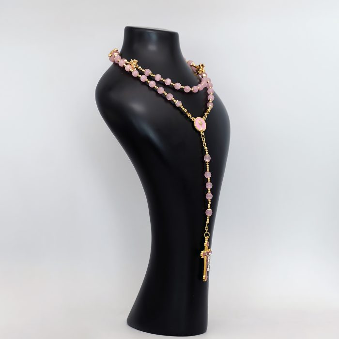 玫瑰念珠-圣爵蝴蝶结-粉水晶/粉水晶-6mm送念珠包 Catholic religious art