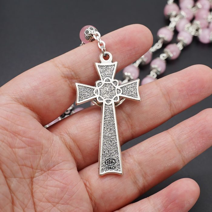 玫瑰念珠-圣家主题-桃花粉猫眼石-8mm Catholic religious art