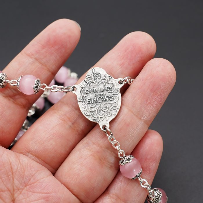 玫瑰念珠-圣家主题-桃花粉猫眼石-8mm Catholic religious art