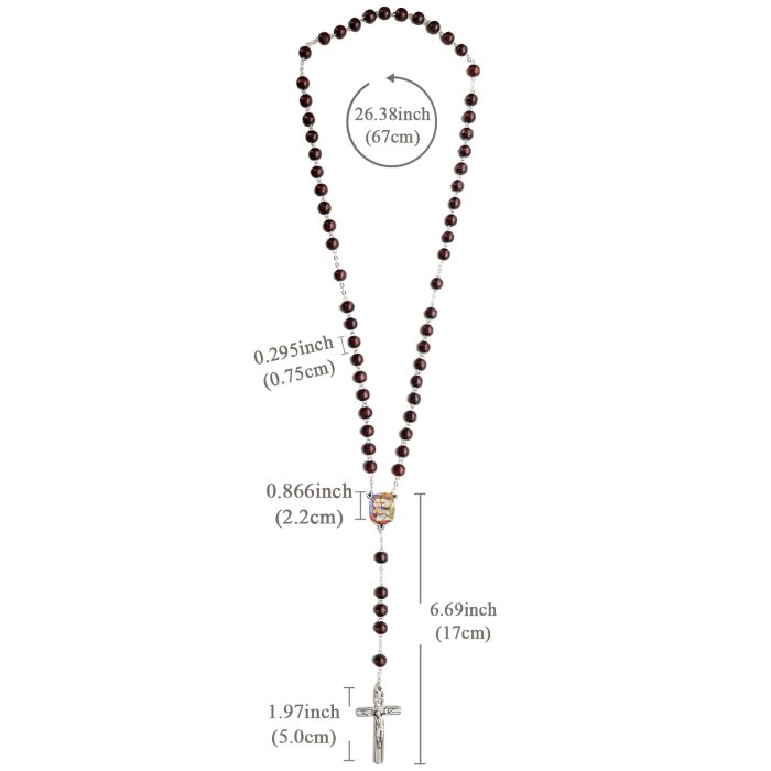 玫瑰念珠-紫檀套装-圣家-彩色-925银浮雕像-带盒 Catholic religious art