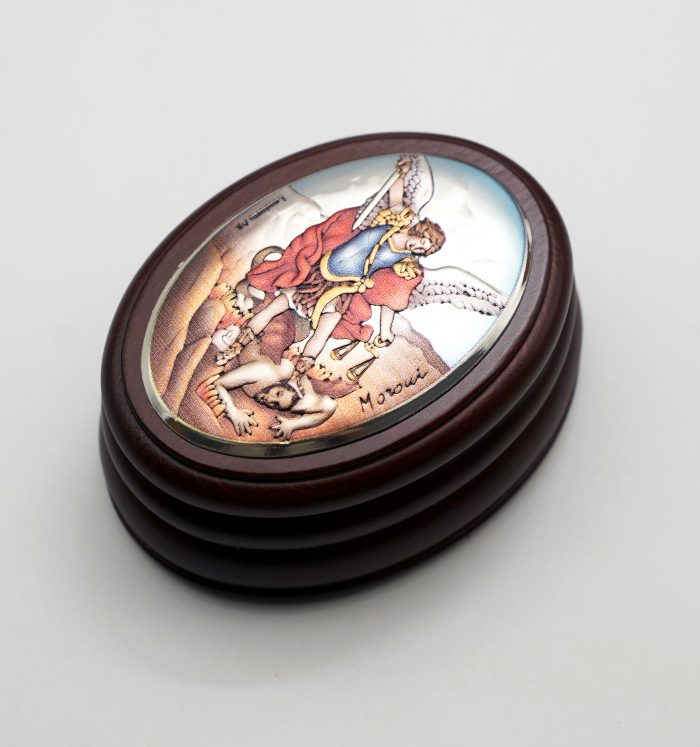 玫瑰念珠-紫檀套装-弥额尔-彩色-925银浮雕像-带盒 Catholic religious art
