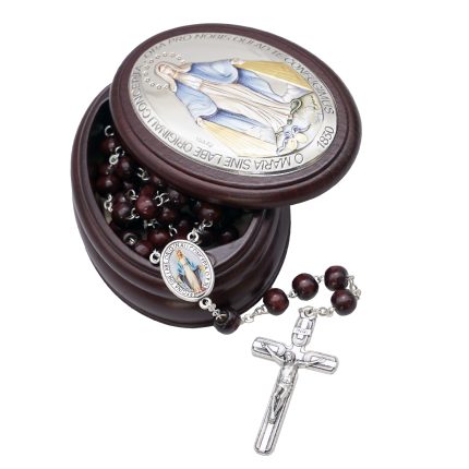 玫瑰念珠-桃木套装-无染原罪-彩色-925银浮雕像-带盒