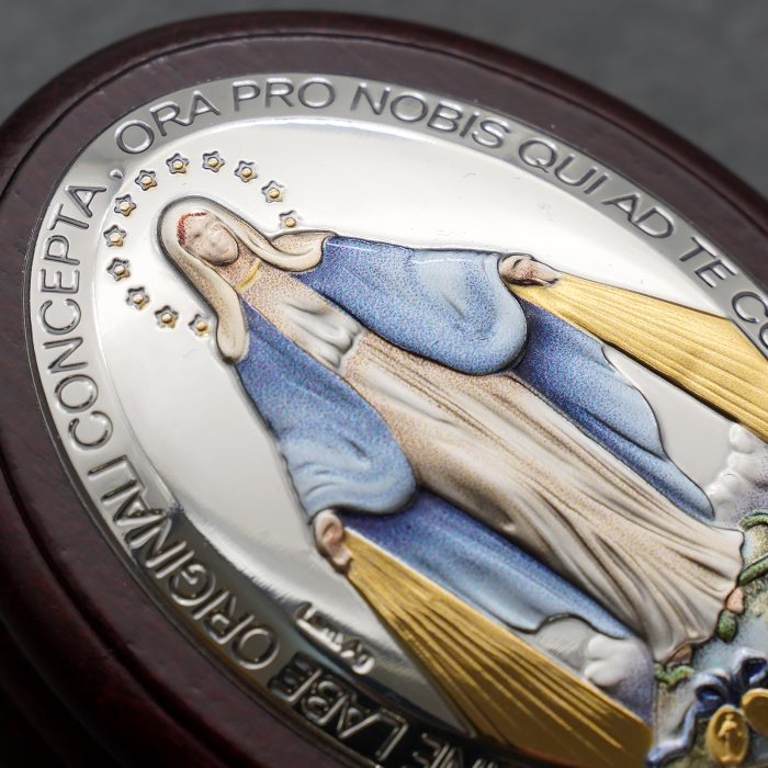 玫瑰念珠-紫檀套装-无染原罪-彩色-925银浮雕像-带盒 Catholic religious art