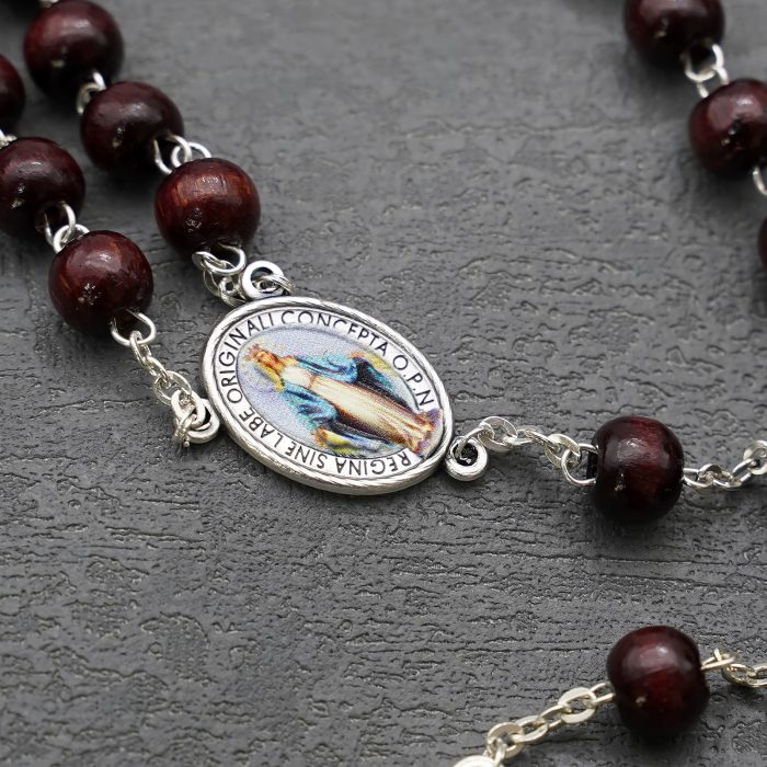 玫瑰念珠-紫檀套装-无染原罪-彩色-925银浮雕像-带盒 Catholic religious art
