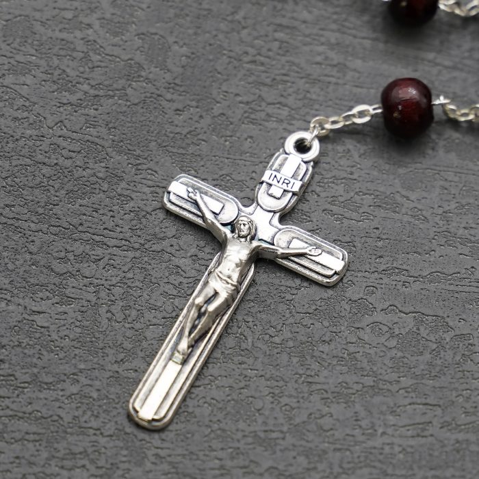 玫瑰念珠-紫檀套装-无染原罪-彩色-925银浮雕像-带盒 Catholic religious art