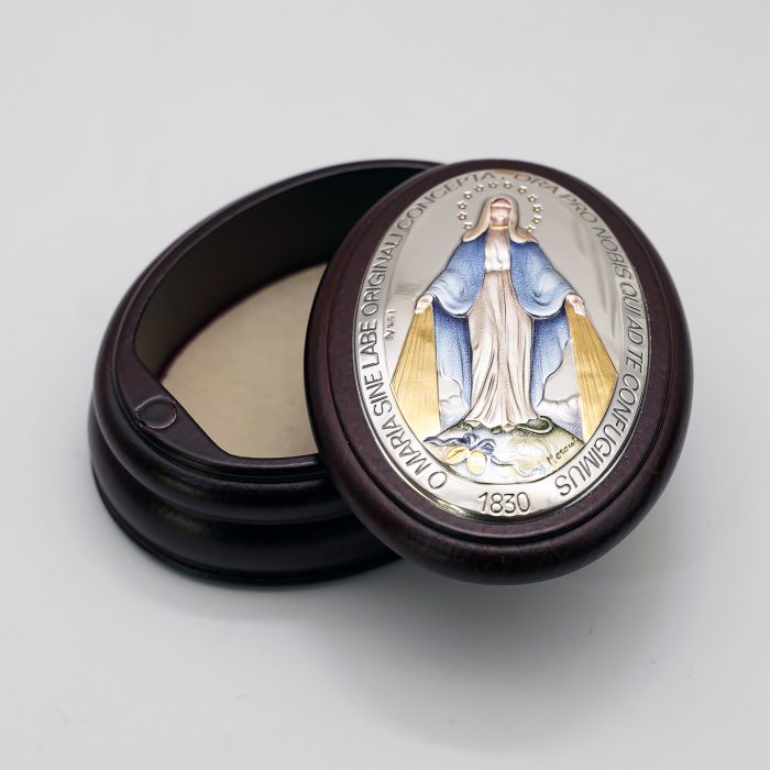 玫瑰念珠-紫檀套装-无染原罪-彩色-925银浮雕像-带盒 Catholic religious art