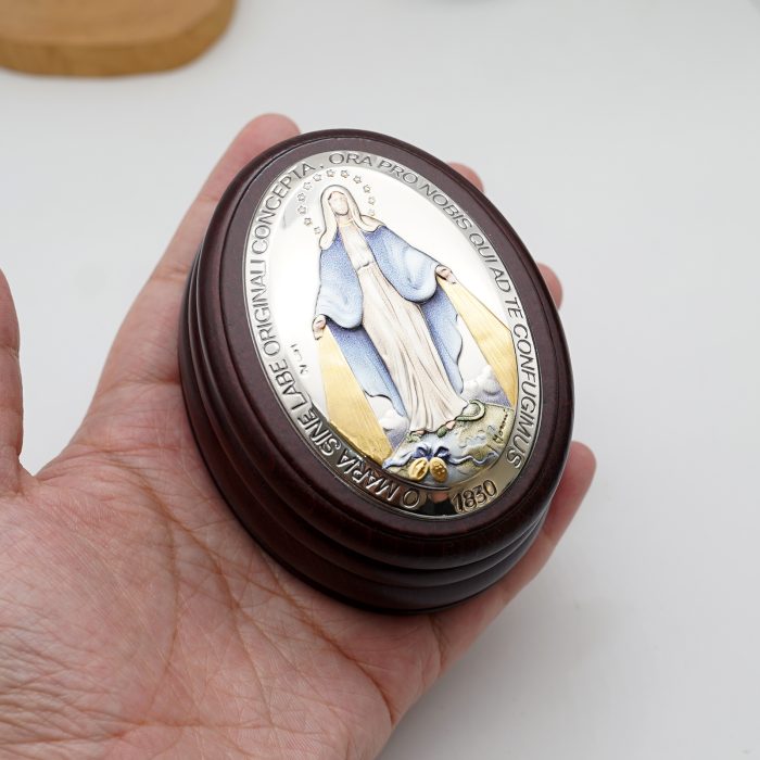 玫瑰念珠-紫檀套装-无染原罪-彩色-925银浮雕像-带盒 Catholic religious art