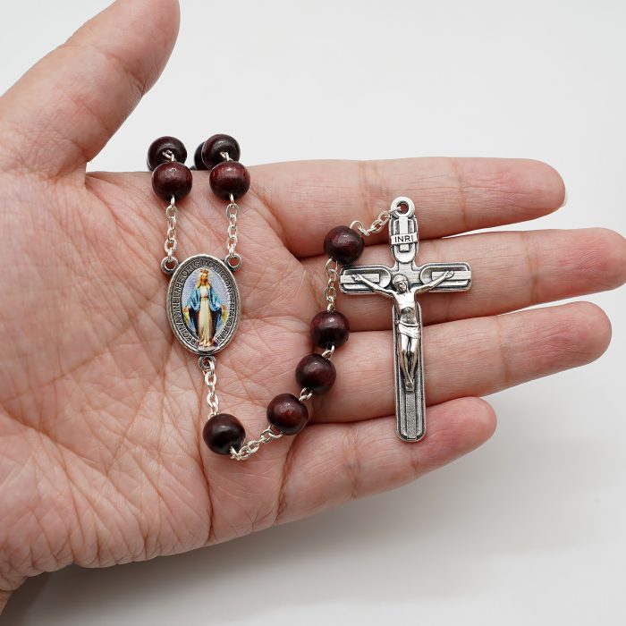 玫瑰念珠-紫檀套装-无染原罪-彩色-925银浮雕像-带盒 Catholic religious art