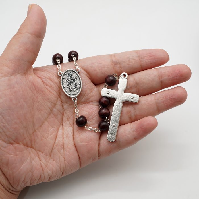 玫瑰念珠-紫檀套装-无染原罪-彩色-925银浮雕像-带盒 Catholic religious art