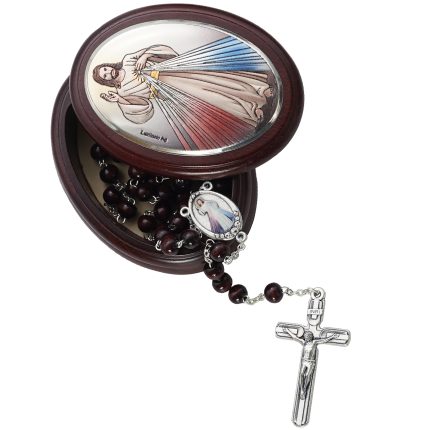 玫瑰念珠-桃木套装-上主慈悲-彩色-925银浮雕像-带盒