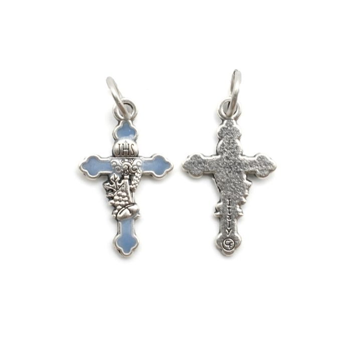 DIY十字架-圣体圣事-锌合金+镀银蓝色珐琅-1.9cm Catholic religious art