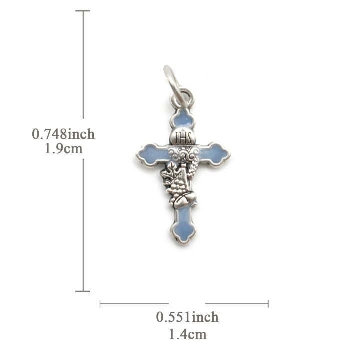 DIY十字架-圣体圣事-锌合金+镀银蓝色珐琅-1.9cm Catholic religious art