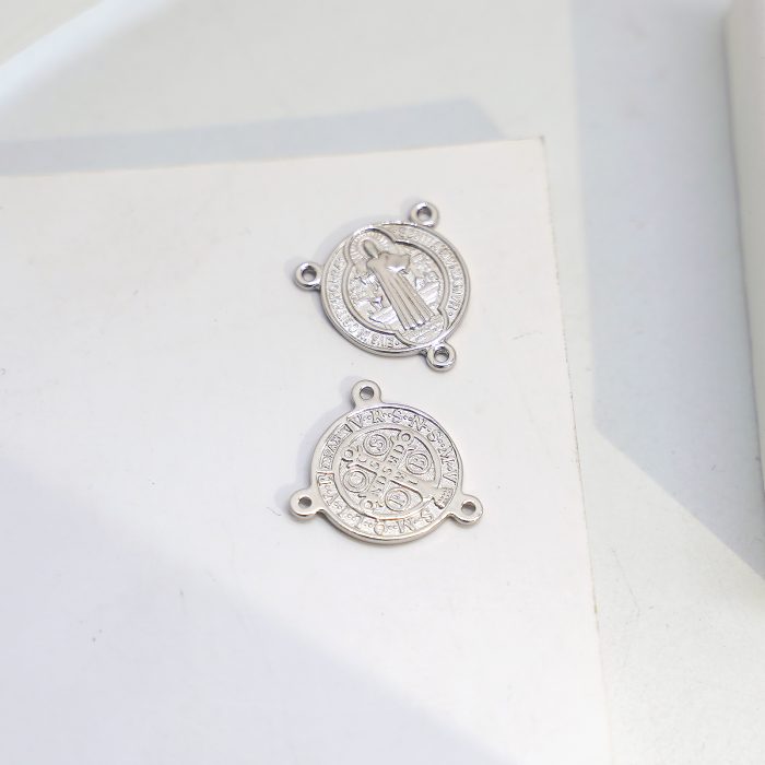 DIY三通-圣本笃-925银-镀铑-1.5cm Catholic religious art