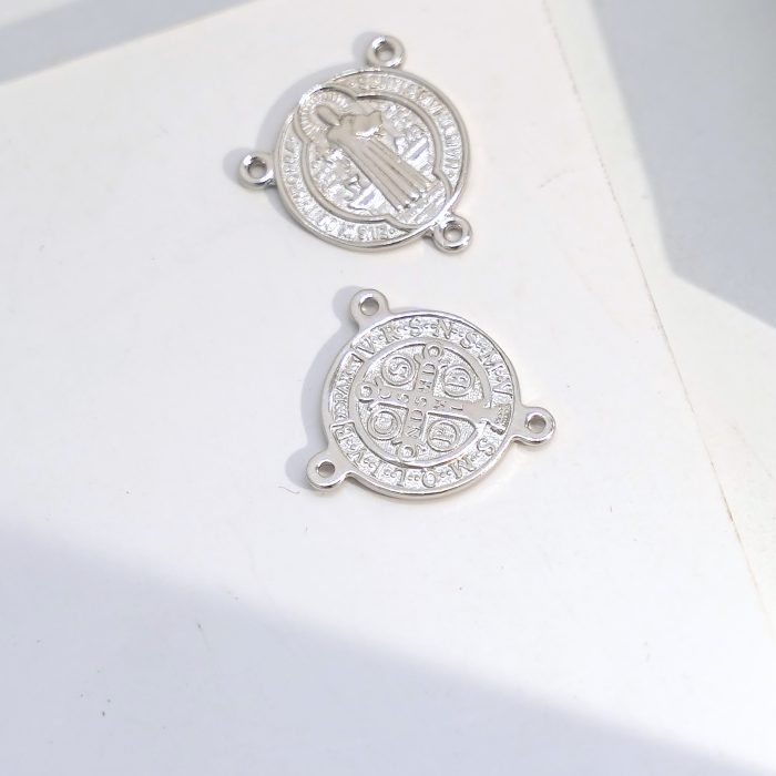 DIY三通-圣本笃-925银-镀铑-1.5cm Catholic religious art