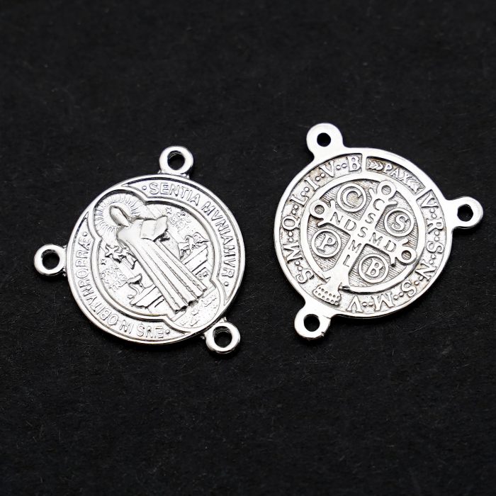 DIY三通-圣本笃-925银-镀铑-1.5cm Catholic religious art