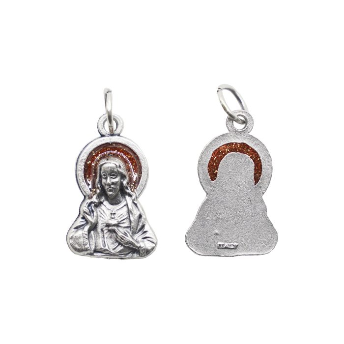 合金圣牌-耶稣圣心-红珐琅带圈-1.8x1.3cm Catholic religious art