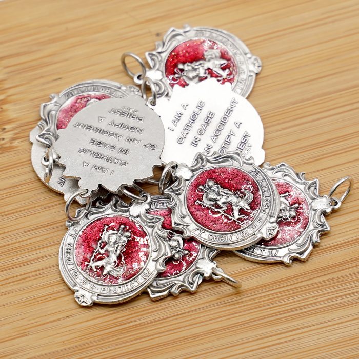 合金圣牌-基多福-红珐琅-2.4x2.2cm Catholic religious art