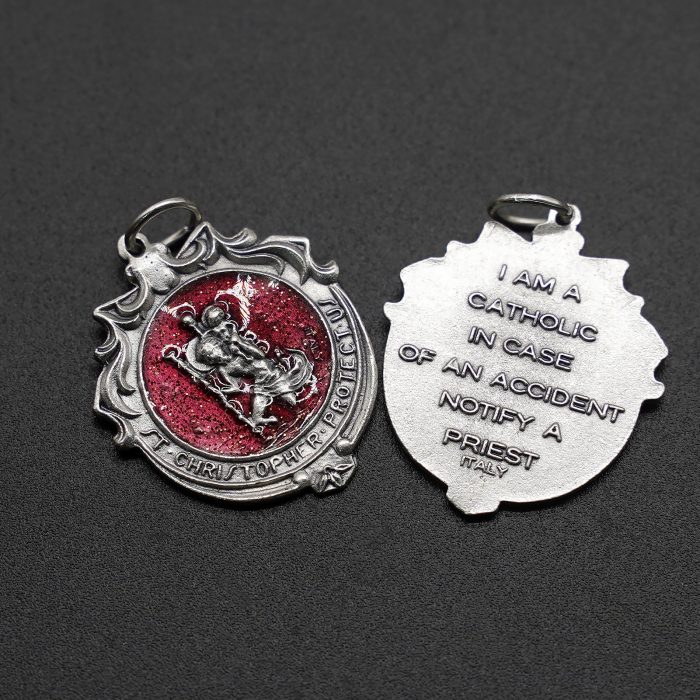 合金圣牌-基多福-红珐琅-2.4x2.2cm Catholic religious art