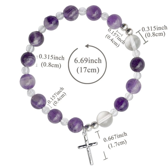 弹力紫水晶手链-925银十字架-8mm Catholic religious art