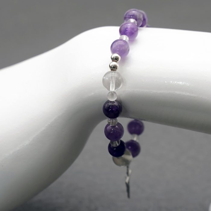 弹力紫水晶手链-925银十字架-8mm Catholic religious art