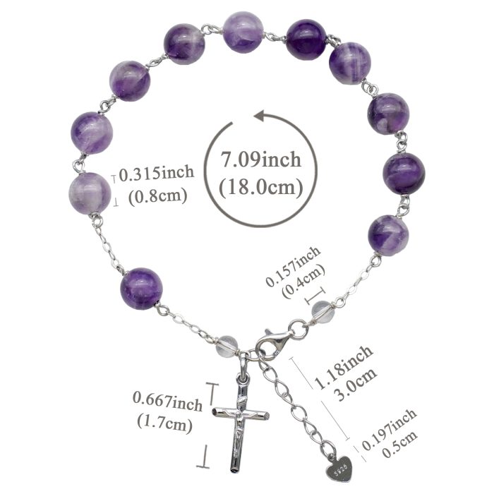 紫水晶-通体925银手链-龙虾扣-十字架-8mm Catholic religious art