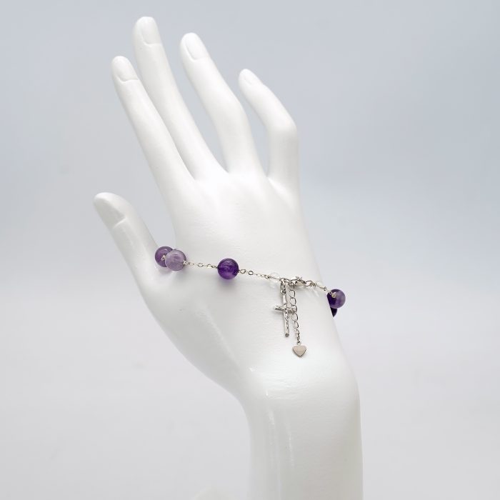 紫水晶-通体925银手链-龙虾扣-十字架-8mm Catholic religious art