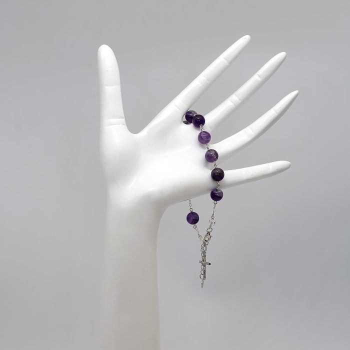 紫水晶-通体925银手链-龙虾扣-十字架-8mm Catholic religious art