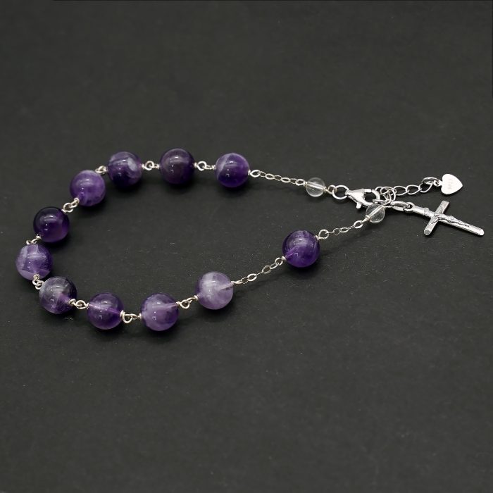紫水晶-通体925银手链-龙虾扣-十字架-8mm Catholic religious art