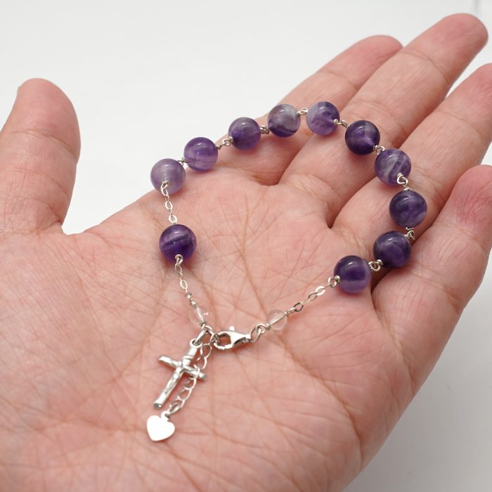 紫水晶-通体925银手链-龙虾扣-十字架-8mm Catholic religious art