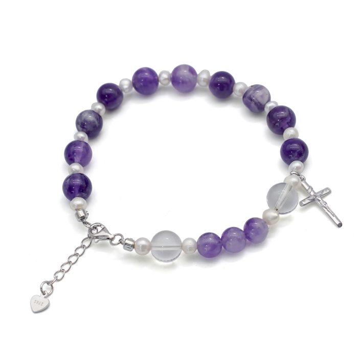 紫水晶-925银十字架-龙虾扣-8mm Catholic religious art