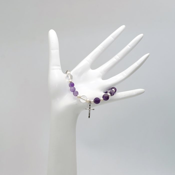 紫水晶-925银十字架-龙虾扣-8mm Catholic religious art