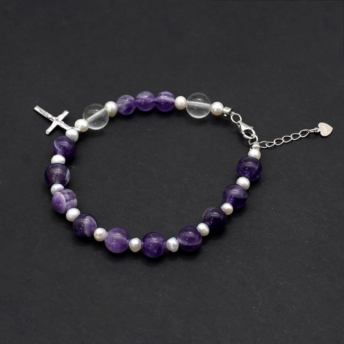 紫水晶-925银十字架-龙虾扣-8mm Catholic religious art