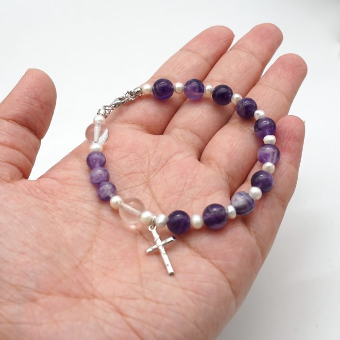 紫水晶-925银十字架-龙虾扣-8mm Catholic religious art