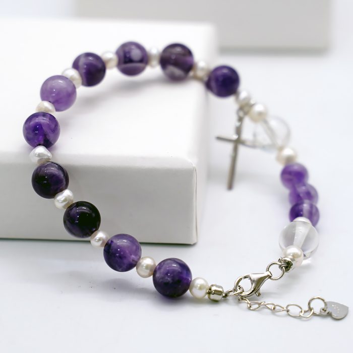 紫水晶-925银十字架-龙虾扣-8mm Catholic religious art