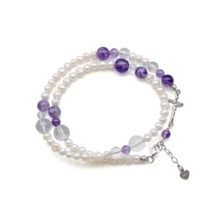 双圈珍珠紫水晶银手链--龙虾扣-8mm