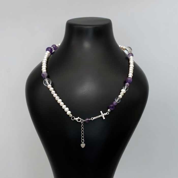 双圈珍珠紫水晶银手链--龙虾扣-8mm Catholic religious art