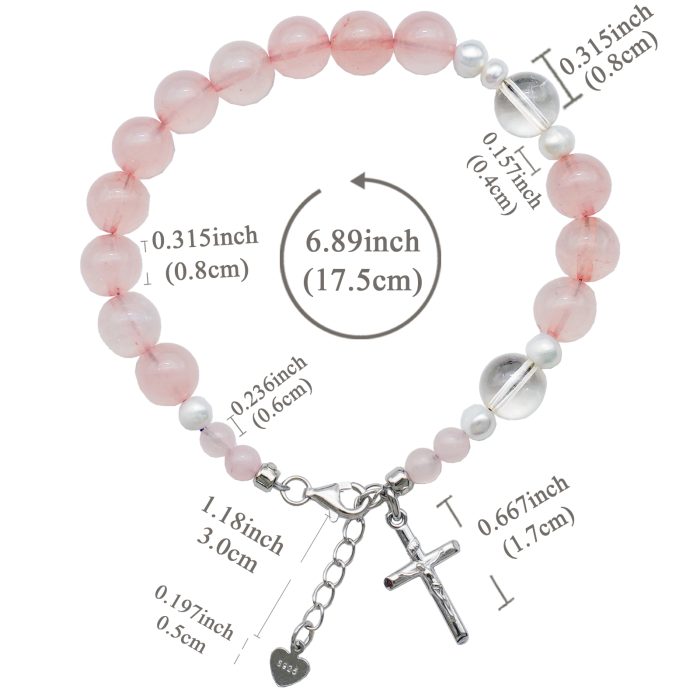 粉水晶珍珠-925银十字架-龙虾扣-8mm Catholic religious art