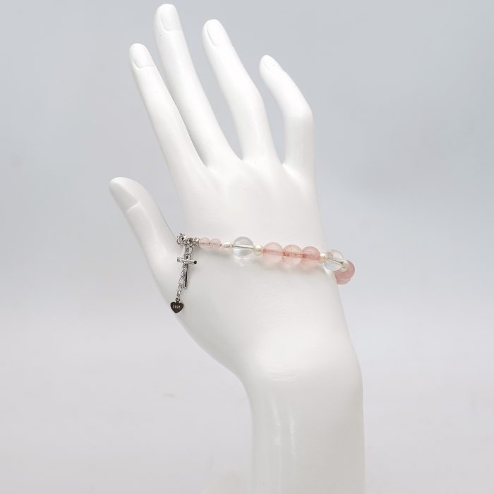 粉水晶珍珠-925银十字架-龙虾扣-8mm Catholic religious art